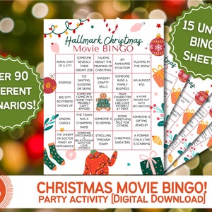 Cartões de BINGO de filmes de Natal da Hallmark para impressão (download digital instantâneo)