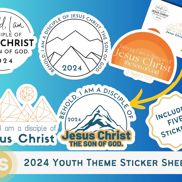 2024 LDS Youth Theme Stickers "I am a Disciple of Jesus Christ" 3 Nephi 5:13 Simple Mountain Sticker Sheet with 5 Stickers