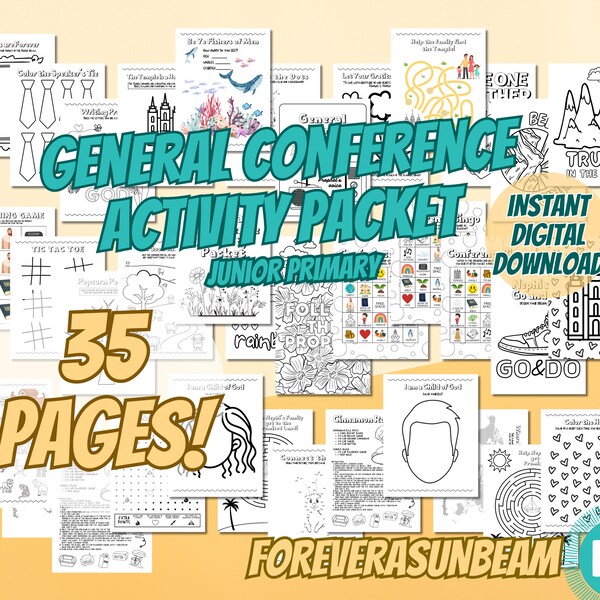 April 2024 General Conference Activity Packet for Junior Primary Age Children 35 Pages Large Variety! (INSTANT DIGITAL DOWNLOAD)