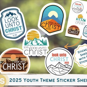 2025 LDS Jugend-Thema Aufkleber &quot;Look Unto Christ&quot; Lehre und Bündnisse 6:36 (AUFKLEBERBLATT mit 5 Aufklebern)