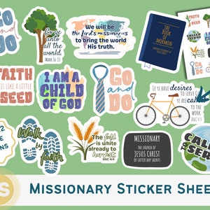 LDS Missionary Vinyl Sticker Sheet with 12 Stickers