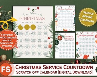 Christmas Countdown Service Advent Calendar - Scratch off (INSTANT DIGITAL DOWNLOAD)