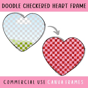 Doodle kariertes Herz Canva Rahmen bearbeitbare Vorlage, Adrettes handgezeichnetes Herz, Preppy digitaler Download, machen Sie Ihren eigenen Valentinstag PNG