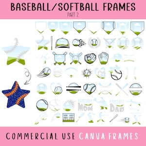 Pacchetto di modelli di cornici per baseball Canva, fiocco da baseball Coquette, cuore da baseball, giorno della partita, baseball grunge rovinato, crea il tuo file PNG