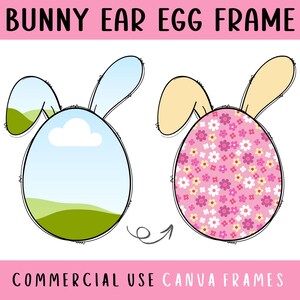 Doodle Osterhasenohren Ei Canva Rahmen bearbeitbare Vorlage, Kokette Osterhase Clipart, Osterei-Shirt-Idee, machen Sie Ihre eigene PNG-Datei