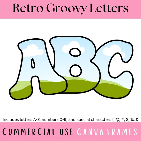 Retro Groovy Letter Alphabet Editable Canva Frames, Create Your Own Custom PNG, Doodle Font Canva Frames, Cute Custom Dorm Decor, Retro Font