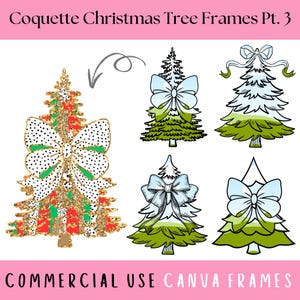 Coquette julgranscanvasramar: Rosett och glitter PNG (digital nedladdning)