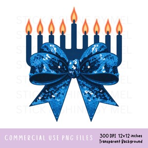 Chanukka Menorah Schleife PNG-Datei, Glitter Blau Schleife für Jüdischen Feiertag, Benutzerdefinierte Chanukka Dekor, Pailletten Chanukka Menorah, Chanukka Shirt Designs
