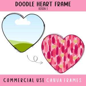 Doodle Herz Canva Rahmen bearbeitbare Vorlage, Adrettes handgezeichnetes Herz, Adrettes Herz digitaler Download, Valentinstag Herz, machen Sie Ihr eigenes PNG