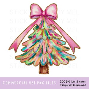 Brushstroke Christmas Tree With Coquette Bow PNG File, Messy Paint Strokes Holiday Sublimation Designs, Gold Glitter Outline Clipart