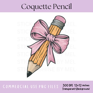 Kokette Bleistift mit Schleife PNG-Datei, süßes Girly Schule Digitaler Download-Design, kokette Zurück zu Schule PNG-Design, süßes Band Bleistift PNG