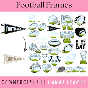 Fußball Canva Frames Template Bundle, Fußballtrikot, Trophäe, Herz, Banner, Spieltag, Grunge Distressed Fußball, Machen Sie Ihre eigene PNG-Datei