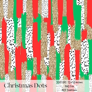 Kerststippen digitaal papier png-bestand, glitter plakboekontwerp voor papier, dalmatian dot kerst penseelstreekpatroon, groen rood goudverf png