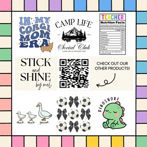 May include: A colorful digital illustration with a camp theme. The illustration features a cartoon corgi, a goose, ducks, soccer balls, a dinosaur, and a QR code. The text "Camp Life Social Club" is featured in the illustration.