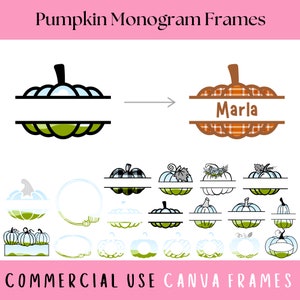 Kürbis Split-Monogramm Canva Rahmen bearbeitbare Vorlagen, Halloween Clipart, anpassbare Jack O Lantern Rahmen, Machen Sie Ihr eigenes gruseliges PNG