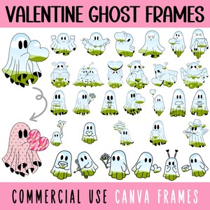 Valentine Ghost Canva Frame bearbeitbare Vorlagen, Valentinstag Cute Love Ghost Designs, Love Day Herz Ghosts Datei, erstellen Sie Ihr eigenes PNG