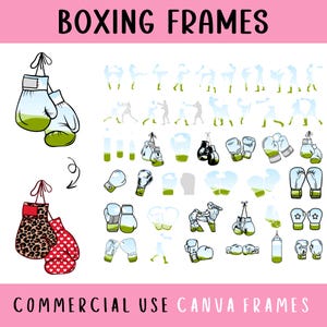 Paquete de plantillas de marcos de boxeo de Canva, imágenes prediseñadas de guantes de boxeo, archivo de saco de boxeo, paquete de imágenes prediseñadas de boxeo Coquette, crea tu propio archivo PNG personalizado