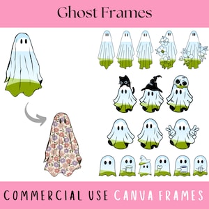 Geist Canva Rahmen, niedliche trendige gruselige Geist bearbeitbare Canva Vorlagen, Halloween Clipart, machen Sie Ihre eigene Geist PNG-Datei, Blumengeist Clipart