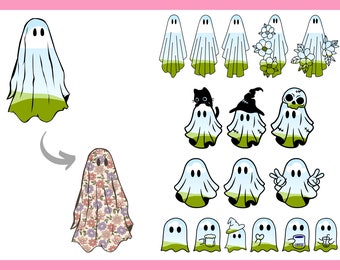 Ghost Canva Frames, Cute Trendy Spooky Ghost Editable Canva Templates, Halloween Clipart, Make Your Own Ghost PNG File, Floral Ghost Clipart