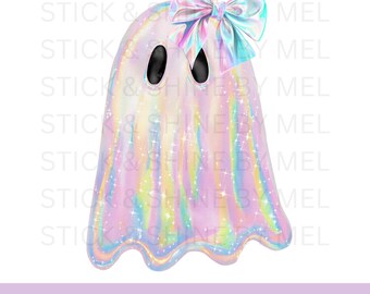 Iridescent Pastel Halloween PNG: Coquette Ghost Clipart