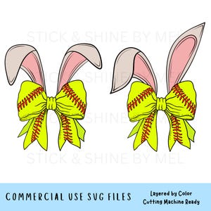Kokette Hasenohren Softball Ostern Bogen SVG Schneidemaschine-Datei, Ostern Softball Band Clipart, Baseball Mama, Osterhasenohren SVG