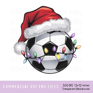 WeihnachtsFußball PNG, Weihnachtsmütze Weihnachtslichter auf Fußball, festliches Fußball-Ära-Sublimationsdesign, Weihnachtscliparts, europäischer Fußball