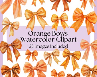 Orange Bows Watercolor Clipart Bundle PNG Sublimation Designs, Coquette Bow, Game Day Bow File, Cute Girly Clipart Pack, Junk Journal Files