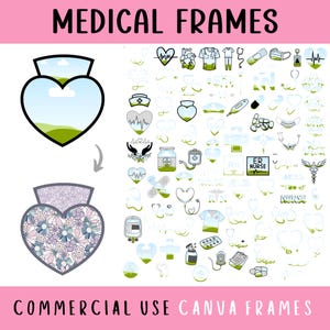 Medizinische Canva Frames Bundle bearbeitbare Vorlagen, Kokette Krankenschwester Stethoskop, Stethoskop Herz, RN, Arzt, Tierarzt, machen Sie Ihr eigenes benutzerdefiniertes PNG