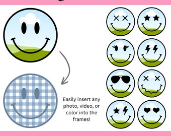 Smile Face Canva Frame Template, Smiling Face Photo Frame, Make Your Own Custom Smile Face PNG, Happy Face Picture Frame, Retro Smile Face