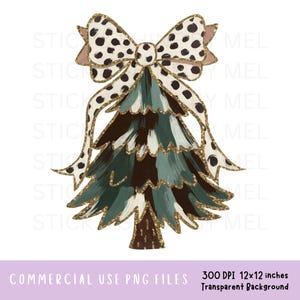 Brushstroke Christmas Tree With Coquette Red Bow PNG File, Messy Paint Strokes Holiday Sublimation Designs, Gold Glitter Outline Clipart