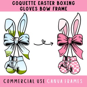Kokette Osterhasenohren Boxhandschuhe Bogen Canva Rahmen bearbeitbare Vorlage, Preppy Ostern Boxer Sport Band Clipart, Erstellen Ihrer eigenen PNG-Datei