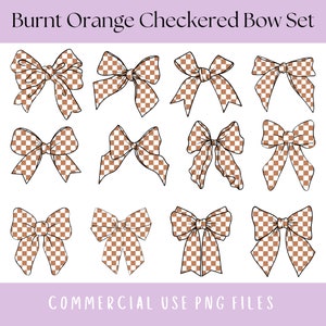 Gebrannte Orange karierte Kokette Bogen PNG-Datei-Set, Trendige Schachbrett Schule Farbe Bogen Clipart, Spieltag College Varsity Bögen, Retro Bögen