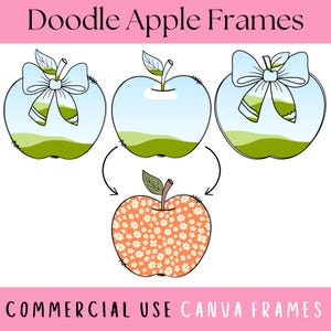 Doodle Apple Canva Frame Editável Template, Preppy Teacher Appreciation Digital Download, De Volta às Aulas Desenhado à Mão Crie Seu Próprio Arquivo PNG