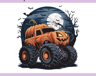 Pumpkin Monster Truck Halloween PNG Sublimation Design File, Toddler Boy Spooky Car Tshirt Design, Fall Jack O Lantern Monster Truck PNG