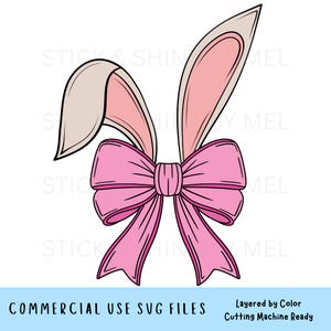 Coquette Easter Bunny Ears Bow Layered SVG Cutting Machine File V 3, Clipart di nastri di Pasqua preppy, fiocco di Pasqua pastello, vettore di Pasqua Coquette