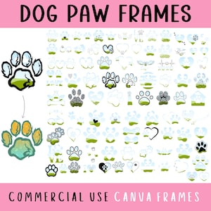 Hundepfoten Canva Frames bearbeitbare Vorlage, Preppy Welpen Hand Clipart Bundle, Hundeherz Sublimationsdesigns, erstellen Sie Ihre eigene PNG-Datei