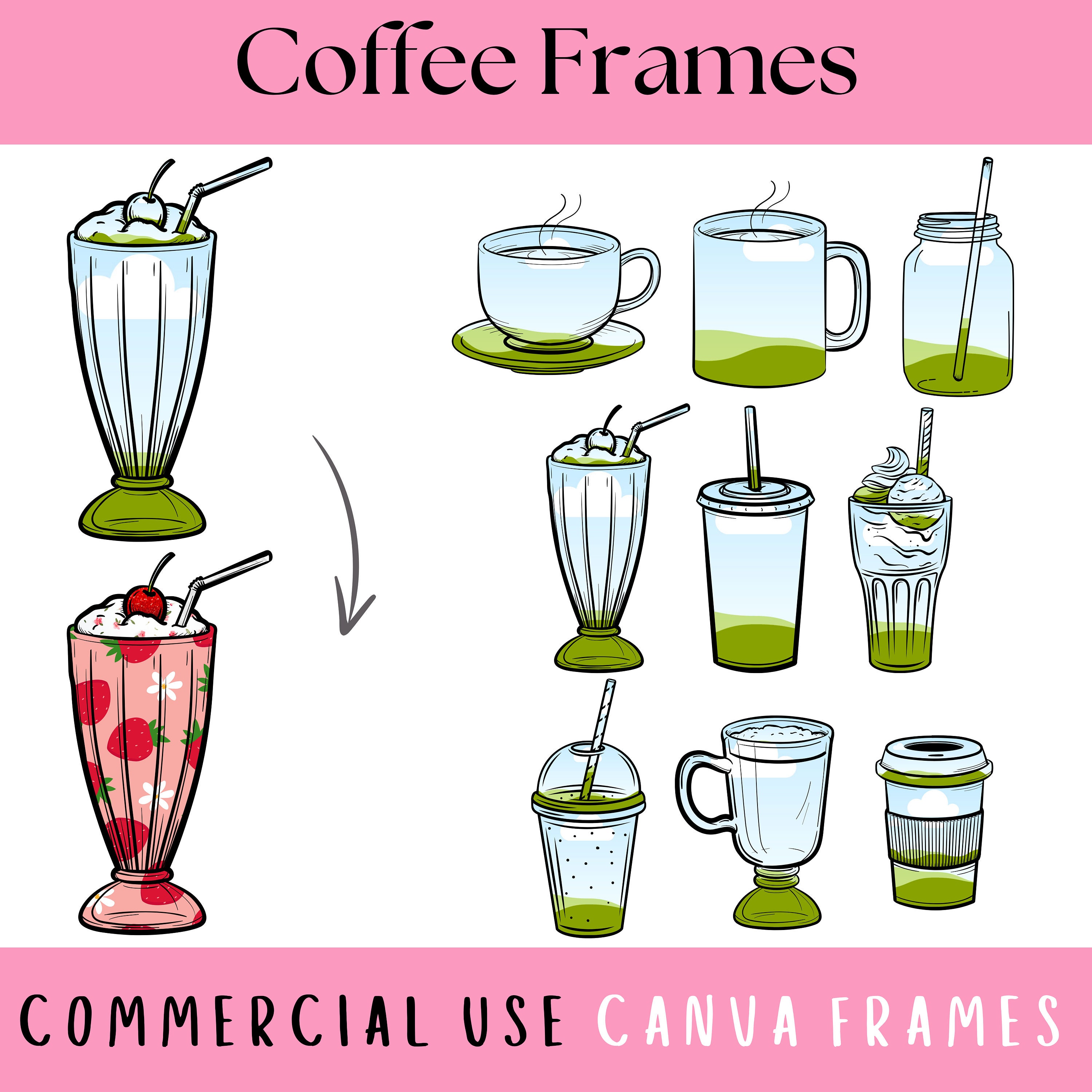 Coffee Lover Coffee Cup Canva Frames, Glass Jar, Milkshake, Latte, Tea ...