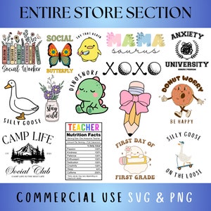 Sección COMPLETA Archivos SVG & PNG, Paquete Mega Paquete SVG, Ganso Tonto, Arco Coqueta, Apreciación del Maestro, Camping, Libro, Archivo de Máquina de Corte