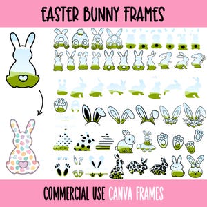 Osterhase Canva Frames bearbeitbare Vorlage, Blumen Osterkaninchen Monogramm, Preppy Häschenohren Ostern Shirt Idee, erstellen Sie Ihre eigene PNG-Datei