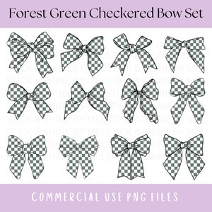 Waldgrün kariert Coquette Bow PNG Datei Set, Trendy Checkerboard Schule Farbe Bogen Clipart, Spieltag College Varsity Bogen Set, Retro Bögen