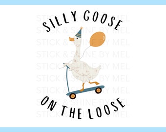 Silly Goose On The Loose Birthday Balloon SVG, Cute Goose SVG, Funny Animal SVG, Goose On Scooter Svg, Birthday Goose Png File, Cute Svg