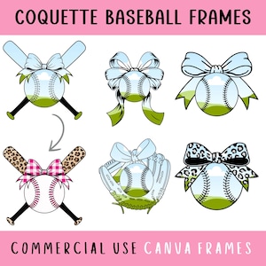 Coquette Baseball Bow Canva Frames: Leopard & Cheer (Digital Download)