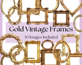 Vintage gouden frames clipart png-bestand bundel, set antieke stijl gouden en bronzen fotolijsten, gouden cirkel goud vierkant gouden hart frames