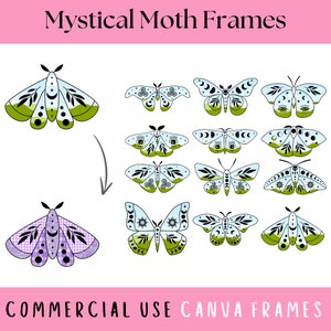 Mystische Motte Canva Rahmenvorlage, bearbeitbares Motte Clipart Bundle, gruseliger Evil Eye Schmetterling digitaler Download, Cottagecore, Make Your Eigene PNG