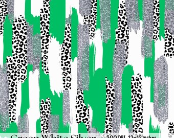 Green Leopard Brushstroke Digital Paper: Glitter Paint PNG (12x12, 300 DPI)