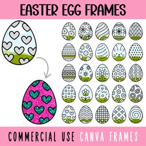 Ostereier Canva Frames bearbeitbare Vorlage, Floral Osterei Clipart, Preppy Osterhase Ei Shirt Idee, erstellen Sie Ihre eigene Urlaub PNG-Datei