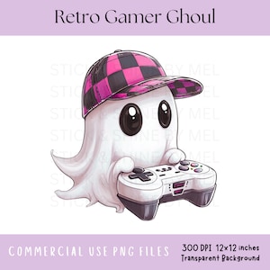 レトロ ゲーマー グール 秋 かわいい ゴースト PNG ファイル、トレンディなビデオ ゲーム プレーヤー ハロウィーン昇華デザイン、ピンクのゴースト クリップアート デジタル ダウンロード