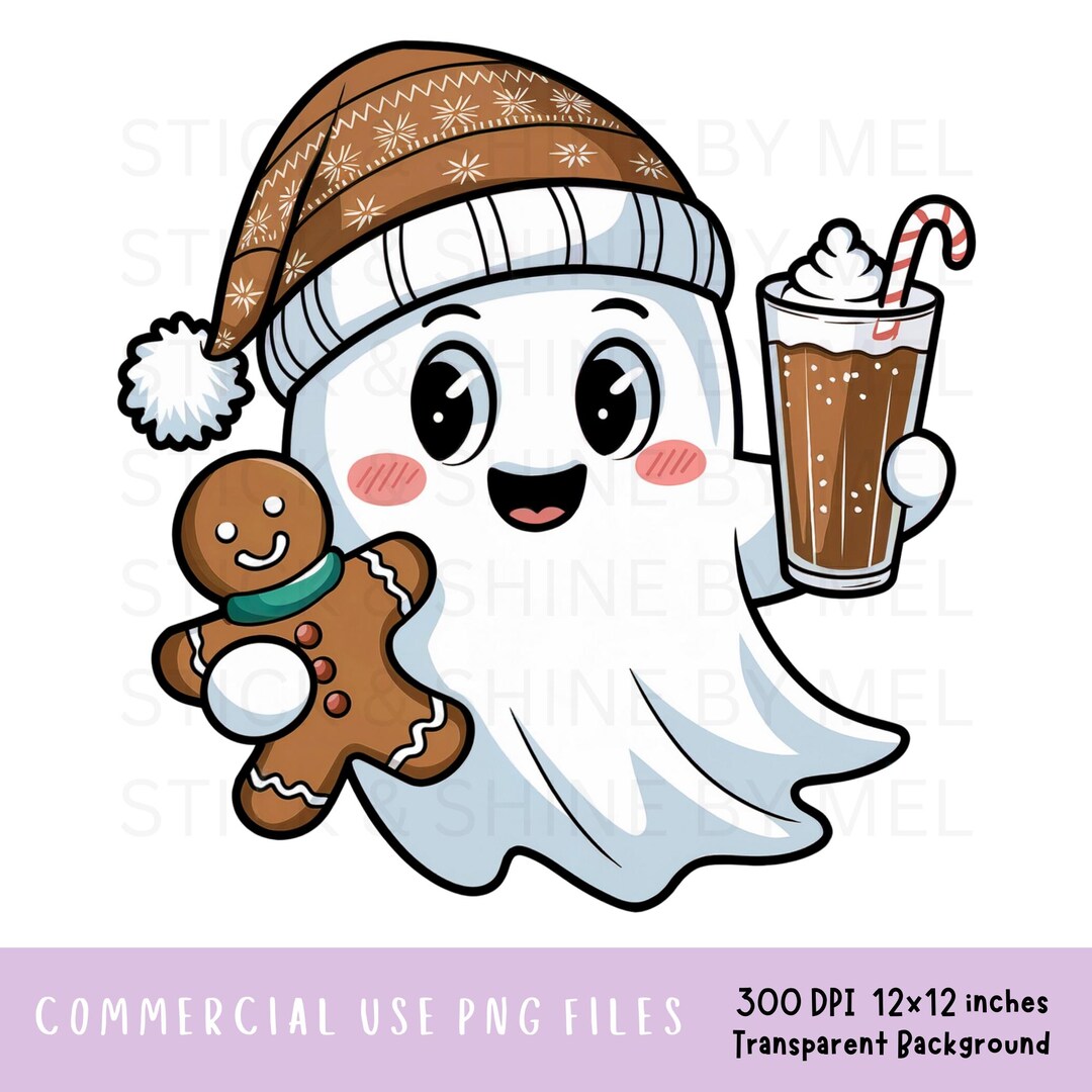 Gingerbread Ghost Christmas PNG File, Sublimation Designs for Holiday ...