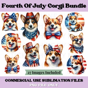 4.Juli Corgis Sublimation PNG Bundle, Corgis Hund PNG im Aquarell-Stil, 4. Juli Welpen Clipart, 4.Juli Hundeliebhaber Dateien