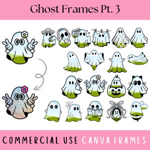 Geist Leinwandrahmen Pt. 3, süße trendige gruselige bearbeitbare Canva-Vorlagen, Halloween Clipart, Machen Sie Ihre eigene Geist PNG-Datei, Blumengeist Clipart